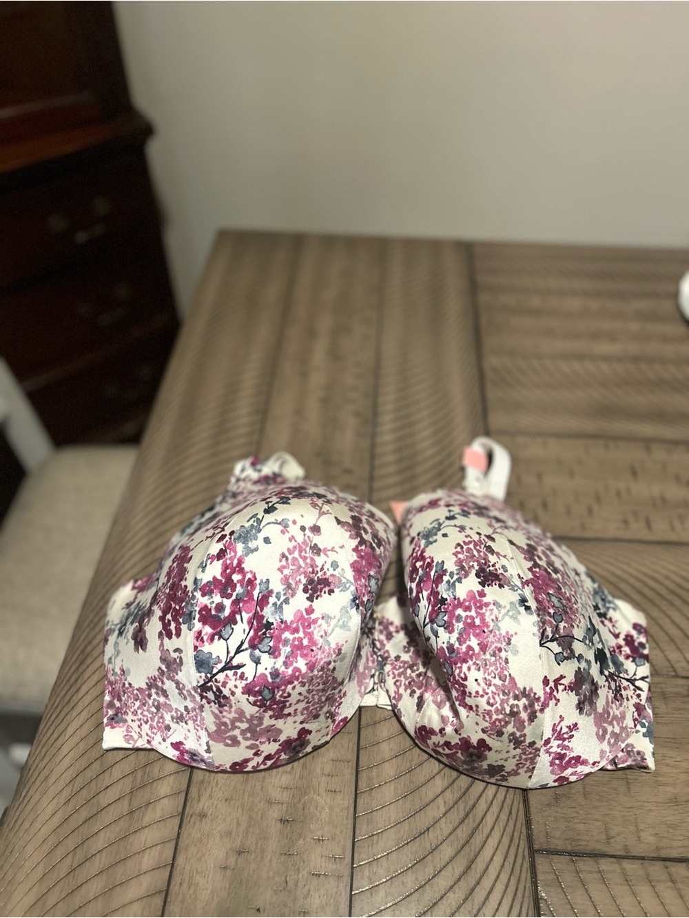 Cacique Cream Bra with Pink and Gray Floral Print